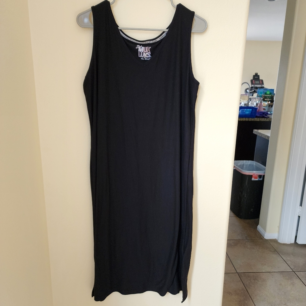 Black Muk Luks V-Neck Lounge Dress PXL  Maxi Soft Sleeveless Comfortable Cool